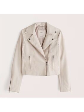 Abercrombie & Fitch Vegan Cream Leather Jacket with Asymmetric Zip